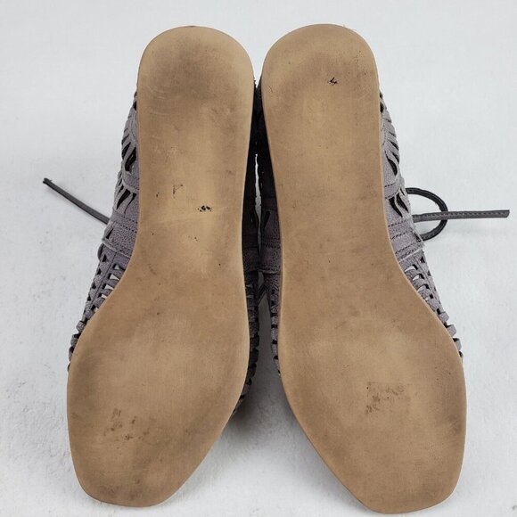 Jeffrey Campbell Rodillo Wedge Sandal Womens 6 Taupe Open Toe Laser Cut Lace Up - Picture 11 of 11